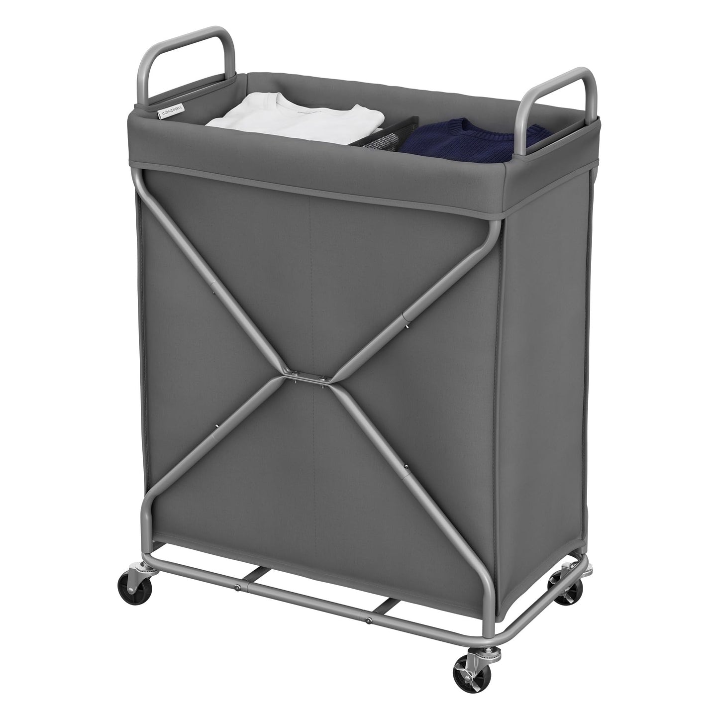 StorageWorks 2 Section Laundry Sorter with Wheels, 160L Beige Hamper Basket