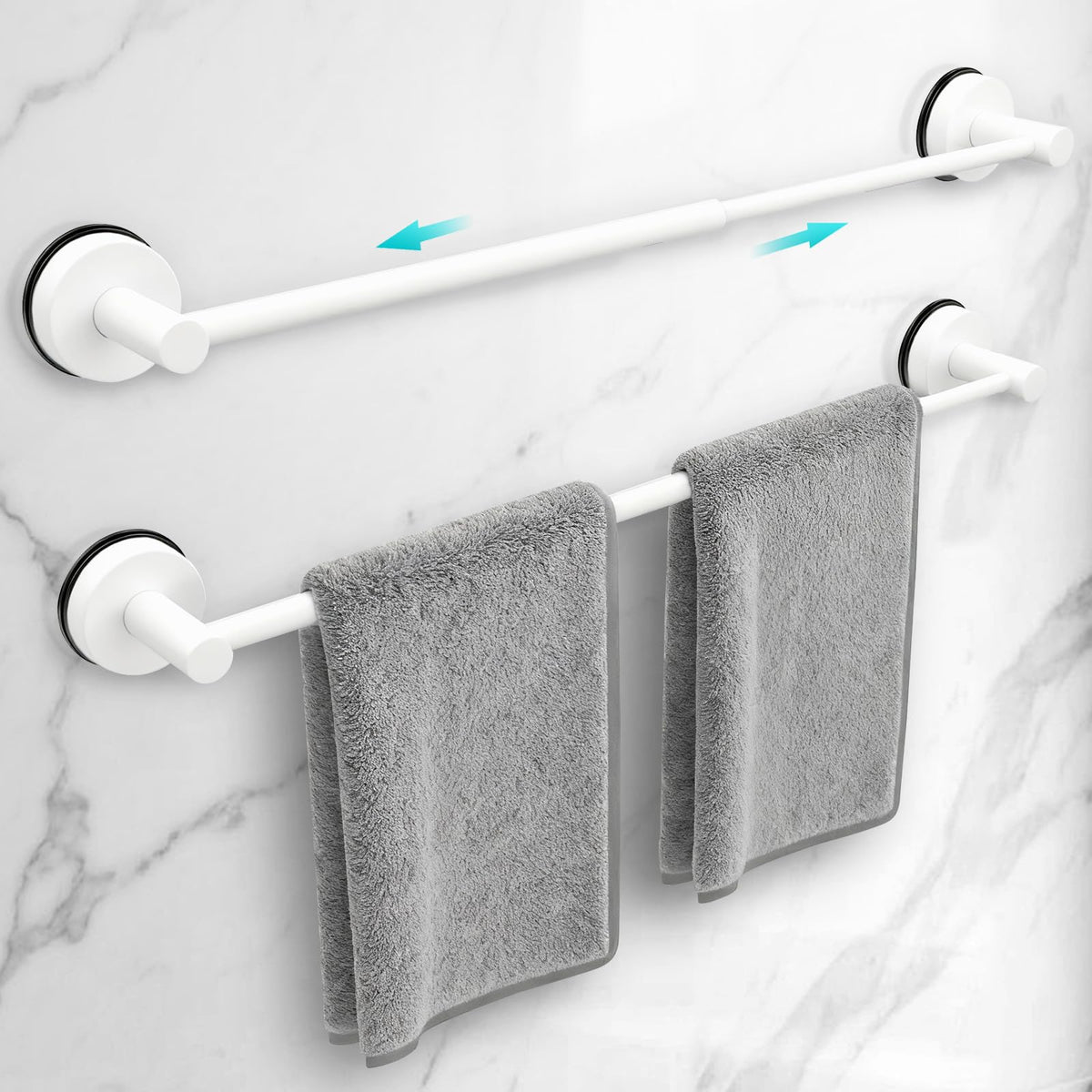 Adjustable Suction Cup Towel Bar for Bathroom Wall,14.6Inch~24 Inch Towel Racks for Bathroom,Stainless Steel Bath Towel Holder for Shower(Matte Black)