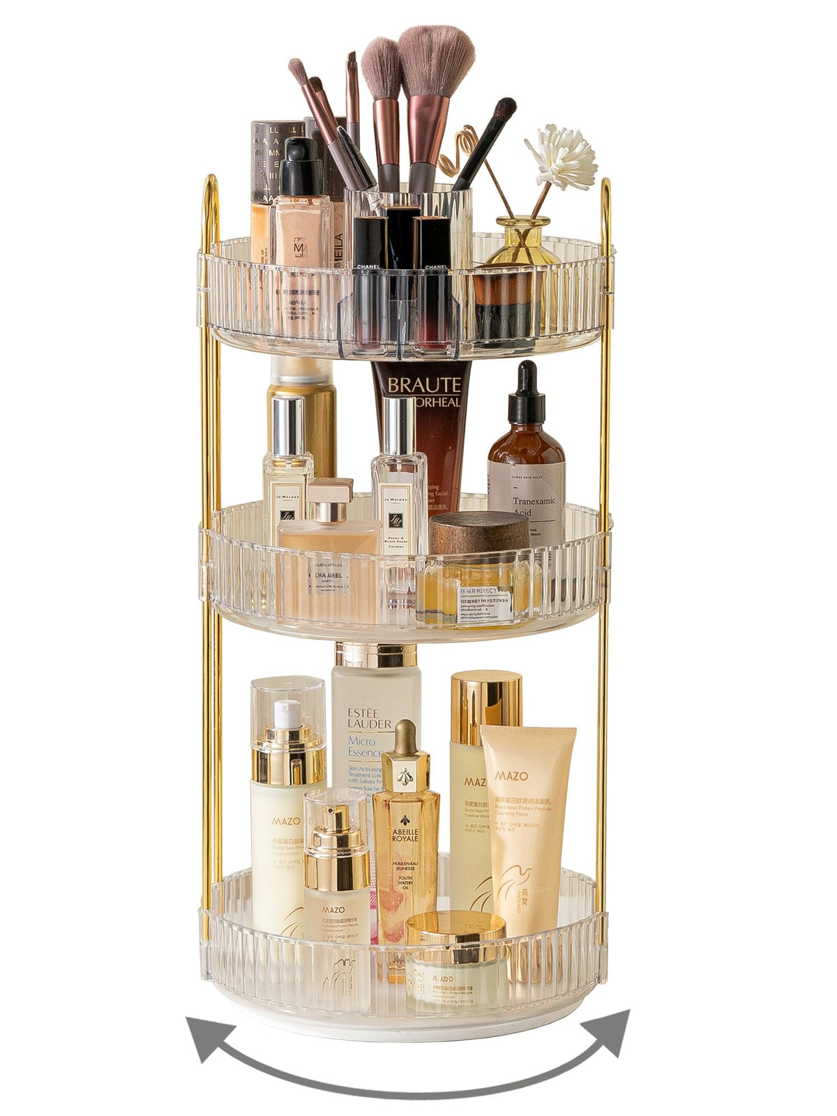 Asayuee 360 Rotating Makeup Organizer for Vanity,2 Tier Large Capacity Skincare Organizers,Bathroom Counter Organizer, Spinning Perfume Organizer & Vanity Organizer (Green-2 Tier)