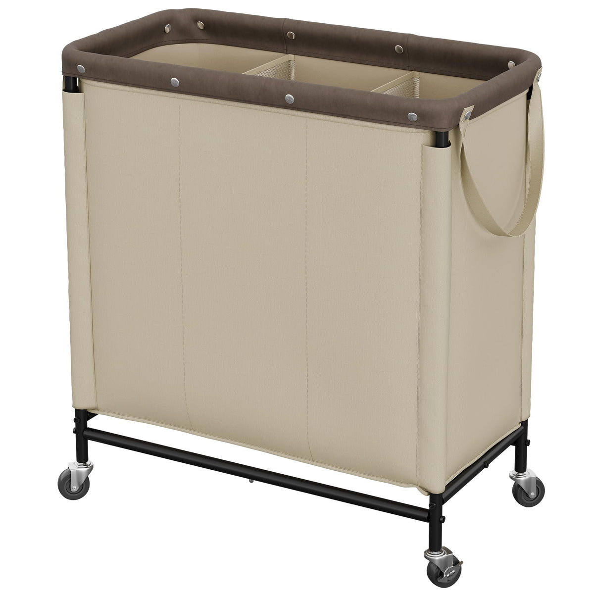 StorageWorks 2 Section Laundry Hamper, 100L Beige Sorter Cart with Wheels