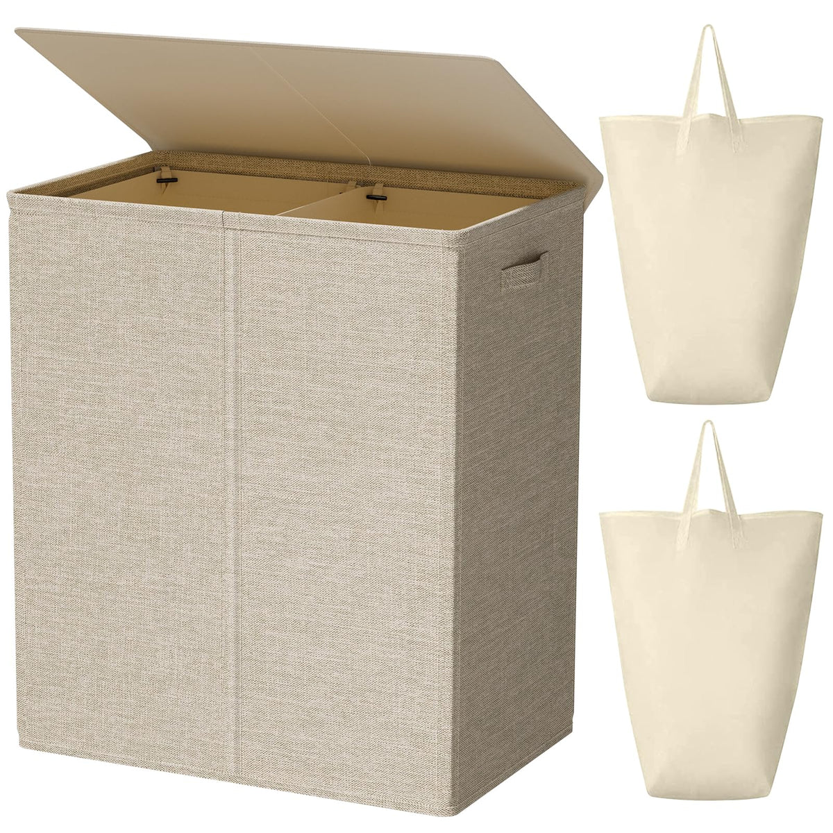 WOWLIVE 154L Double Laundry Hamper 2 Section with Lid and Removable Bags