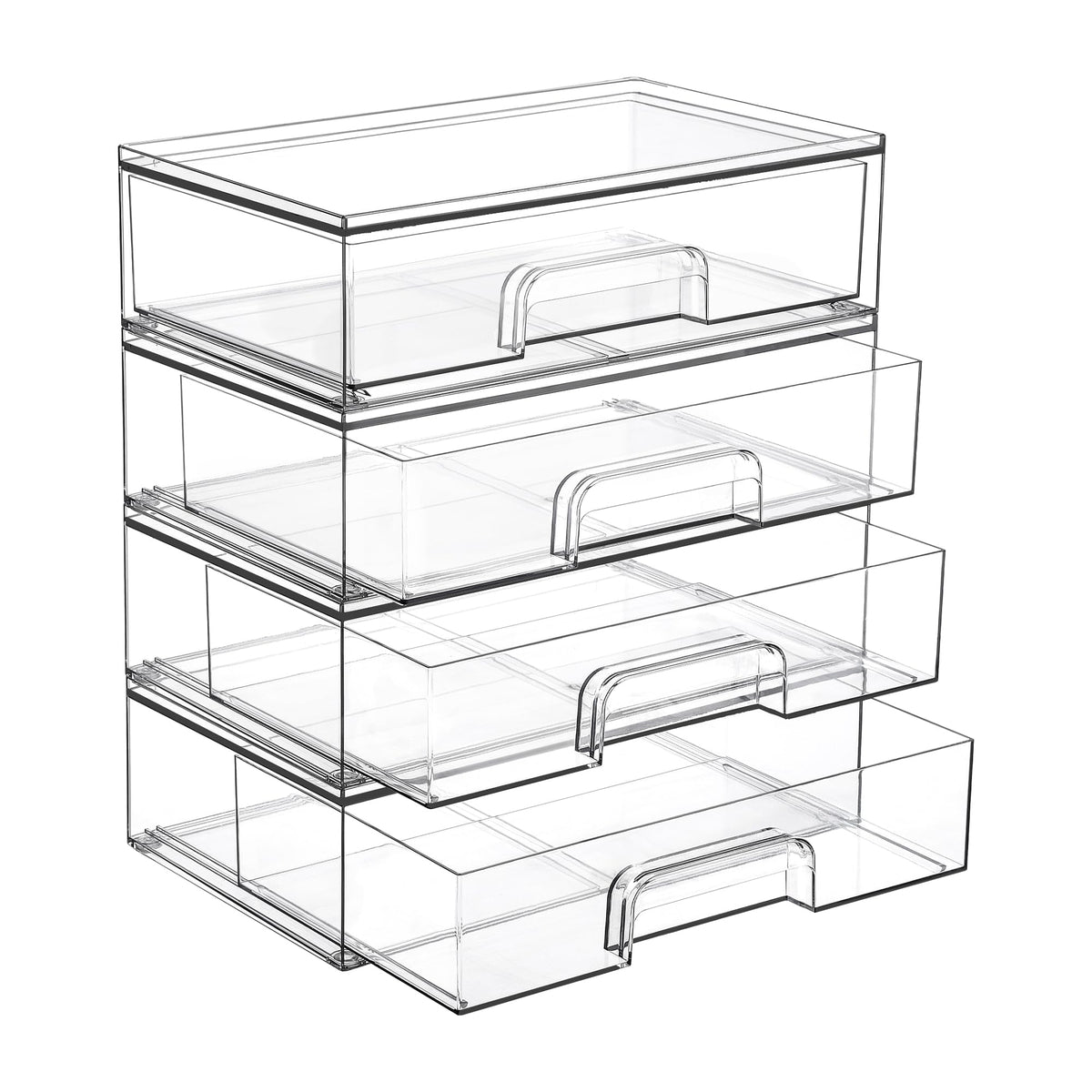 Vtopmart Clear Stackable Storage Drawers, 4 Pack Tall Plastic Organizers
