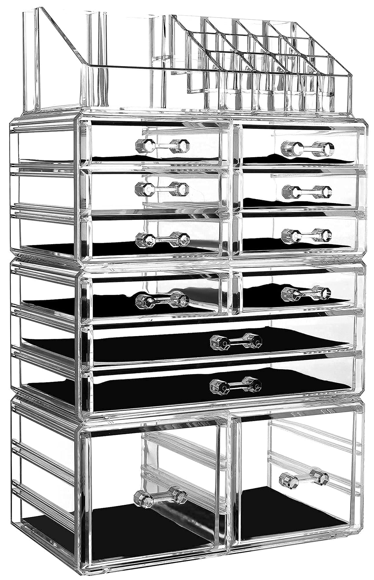 Cq acrylic Makeup Organizer Skin Care Large Clear Cosmetic Display Cases Stackable Storage Box With 11 Drawers For Vanity,Set of 4