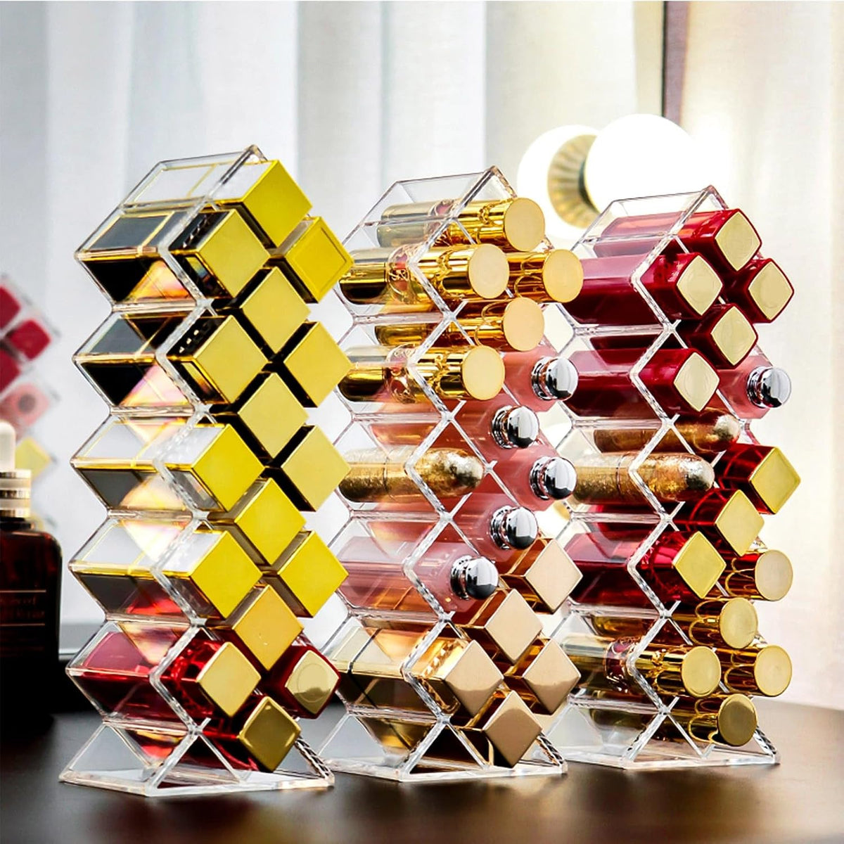 2 Pack Acrylic Lipstick Holder Organizer 32 Slots Clear Lip Gloss Holder Organizers Stackable Fish Shape Lipsticks Tower Lipstick Case Display Stand Storage Box for Makeup Cosmetic Vanity drawer