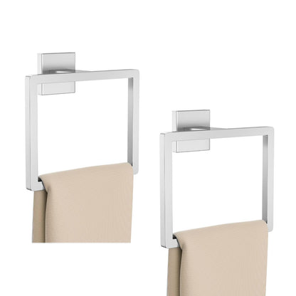 2-Piece Matte Black Square Towel Ring,Modern Hand Towel Holder for Bathroom,Stainless Steel Towel Hangers Wall-Mounted Bathroom Accessories