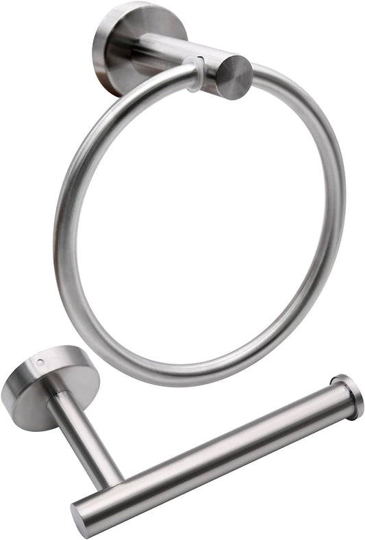 2pcs Brushed Nickel Toilet Paper Holder and Towel Ring Set, Stainless Steel