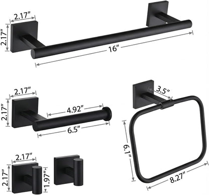 16 in 5-Piece Bathroom Hardware Set, Matte Black