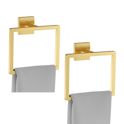 2-Piece Matte Black Square Towel Ring,Modern Hand Towel Holder for Bathroom,Stainless Steel Towel Hangers Wall-Mounted Bathroom Accessories