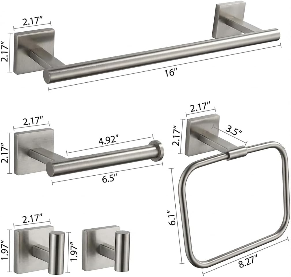 16 in 5-Piece Bathroom Hardware Set, Brushed Nickel