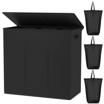 WOWLIVE 154L Double Laundry Hamper 2 Section with Lid and Removable Bags