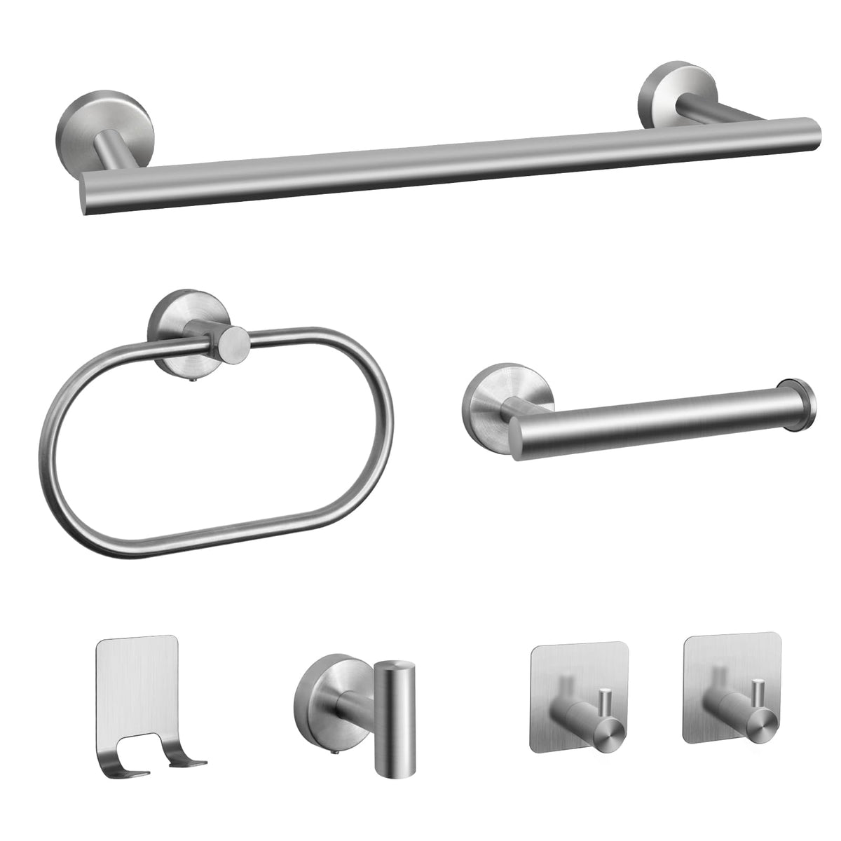 7 PCS Bathroom Hardware Set, Matte Black Stainless Steel Bathroom Tower Rack Set Wall Mounted Includes 16" Towel Bar, Toilet Towel Paper Holder, Towel Ring, 4 Robe Towel Hooks
