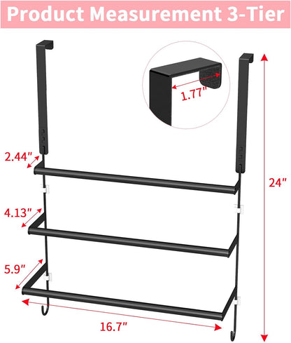 FLE Over The Door Towel Rack, Door Towel Bar, Black