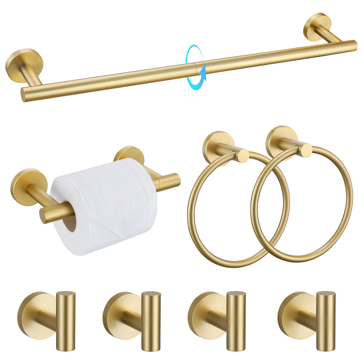 TQKAG 5 Piece Bathroom Accessories Set Brushed Gold Bathroom Hardware Set 23.6 Inch Bath Towel Bar Set SUS304 Stainless Steel Towel Rack Set