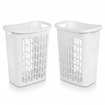 135L White Wheeled Plastic Laundry Hamper - Rolling Laundry Basket with Lid