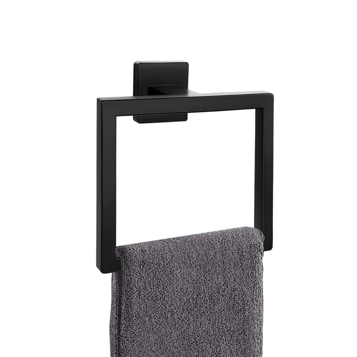 2-Piece Matte Black Square Towel Ring,Modern Hand Towel Holder for Bathroom,Stainless Steel Towel Hangers Wall-Mounted Bathroom Accessories