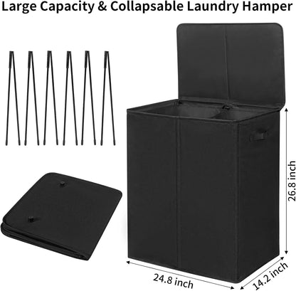 WOWLIVE 154L Double Laundry Hamper 2 Section with Lid and Removable Bags