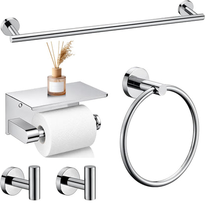 6 Pieces Brushed Gold Bathroom Hardware Accessories Set, SUS304 Stainless Steel 24 Inch Bath Towel Bar Set, Round Bathroom Towel Holder Set, Towel Racks for Bathroom Wall Mounted