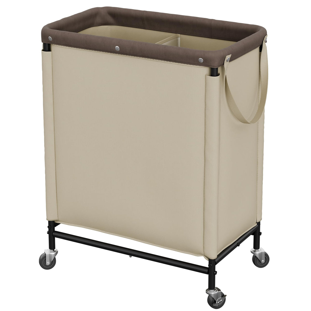 StorageWorks 2 Section Laundry Hamper, 100L Beige Sorter Cart with Wheels