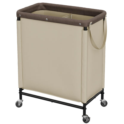 StorageWorks 2 Section Laundry Hamper, 100L Beige Sorter Cart with Wheels