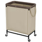 StorageWorks 2 Section Laundry Hamper, 100L Beige Sorter Cart with Wheels