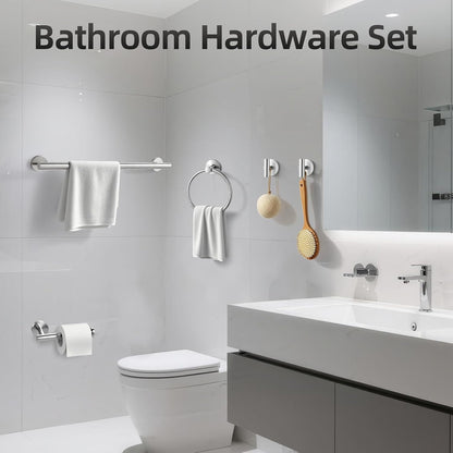 Brushed Nickel Bathroom Hardware Set 5 Pieces, Bathroom Towel Rack Holder Set Wall Mounted, SUS304 Stainless Steel Towel Bar Set - 16 Inch Towel Bar, Toilet Paper Holder, Towel Hooks, Towel Ring