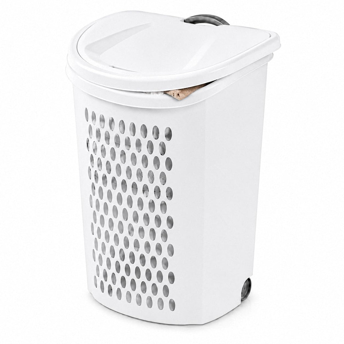135L White Wheeled Plastic Laundry Hamper - Rolling Laundry Basket with Lid