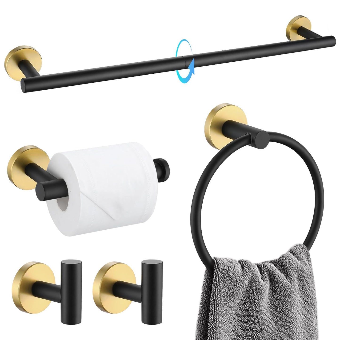TQKAG 5 Piece Bathroom Accessories Set Brushed Gold Bathroom Hardware Set 23.6 Inch Bath Towel Bar Set SUS304 Stainless Steel Towel Rack Set