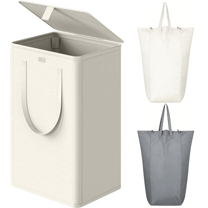 WOWLIVE 154L Double Laundry Hamper 2 Section with Lid and Removable Bags