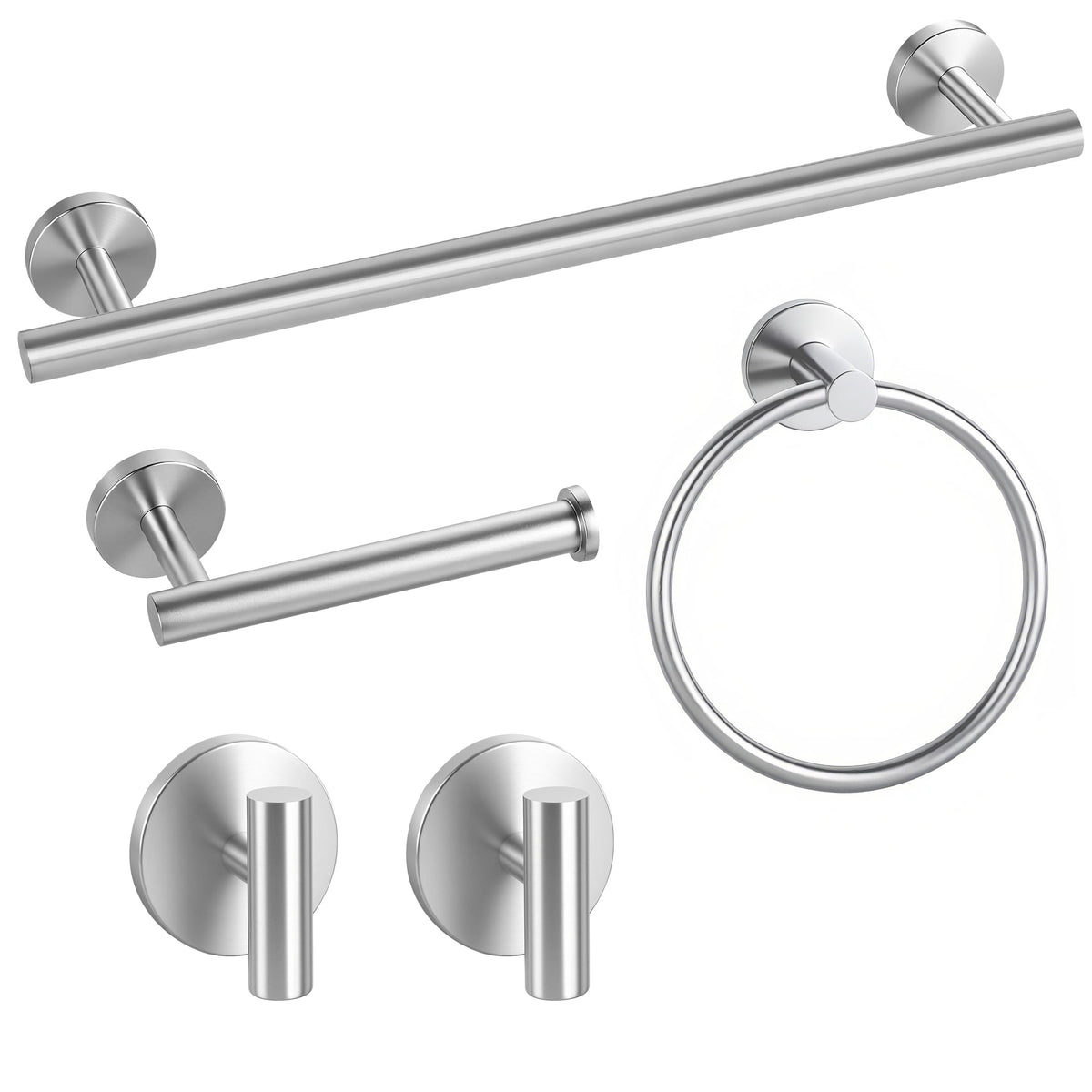 Brushed Nickel Bathroom Hardware Set 5 Pieces, Bathroom Towel Rack Holder Set Wall Mounted, SUS304 Stainless Steel Towel Bar Set - 16 Inch Towel Bar, Toilet Paper Holder, Towel Hooks, Towel Ring