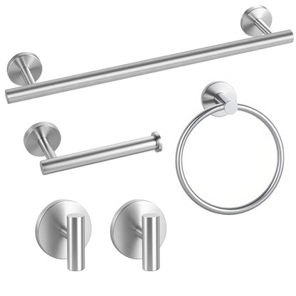 Brushed Nickel Bathroom Hardware Set 5 Pieces, Bathroom Towel Rack Holder Set Wall Mounted, SUS304 Stainless Steel Towel Bar Set - 16 Inch Towel Bar, Toilet Paper Holder, Towel Hooks, Towel Ring