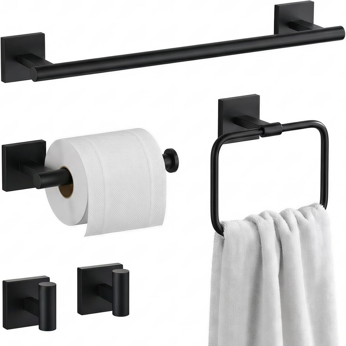 16 in 5-Piece Bathroom Hardware Set, Matte Black