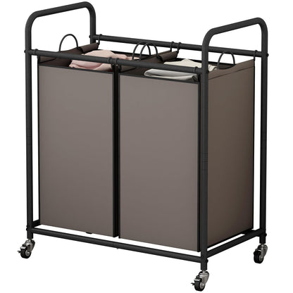 SUOERNUO Laundry Sorter Basket 2 Bag Laundry Hamper Cart with Rolling Lockable Wheels and Removable Bags Laundry Organizer Cart for Clothes Storage, Assorted