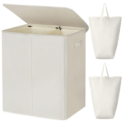 WOWLIVE 154L Double Laundry Hamper 2 Section with Lid and Removable Bags