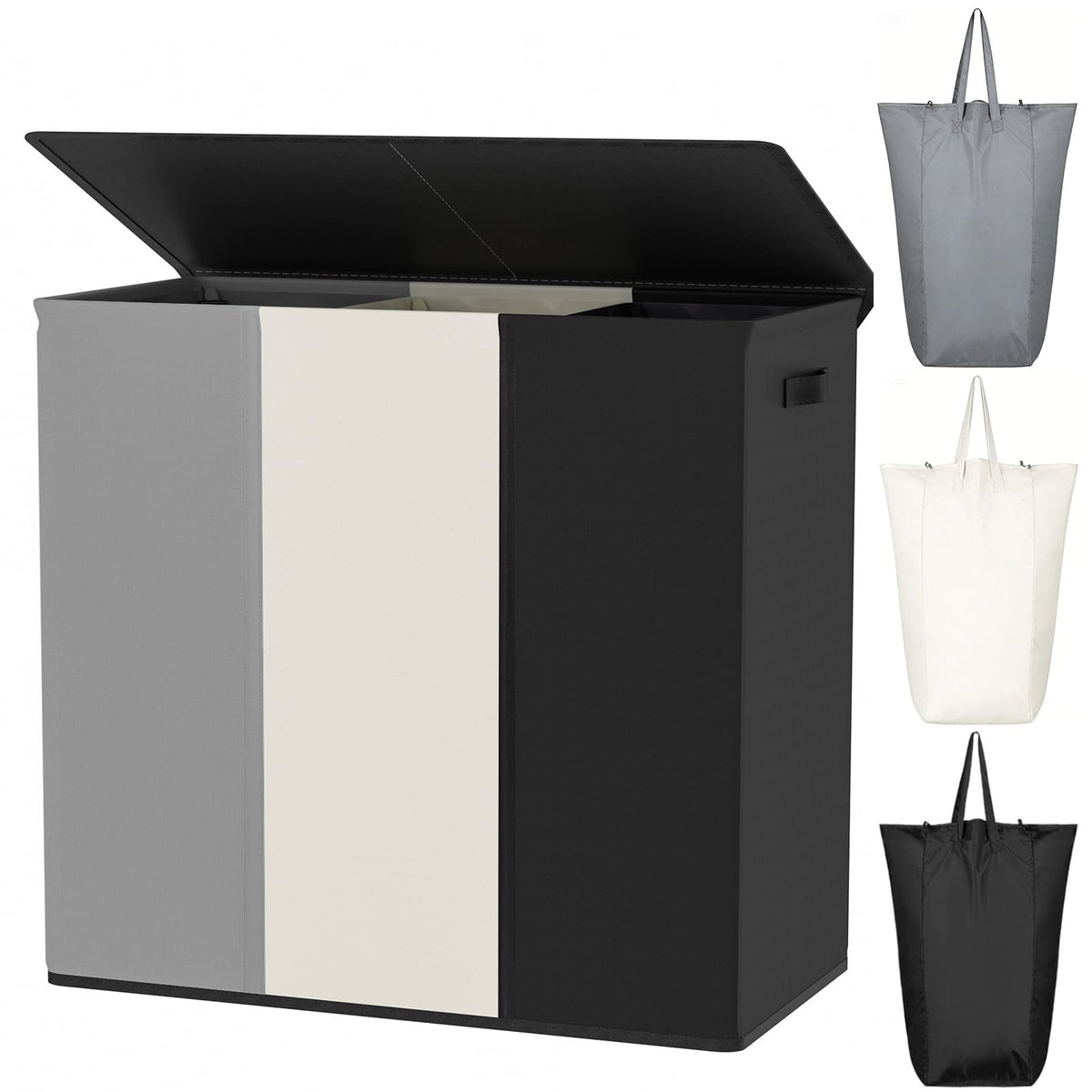 WOWLIVE 154L Double Laundry Hamper 2 Section with Lid and Removable Bags