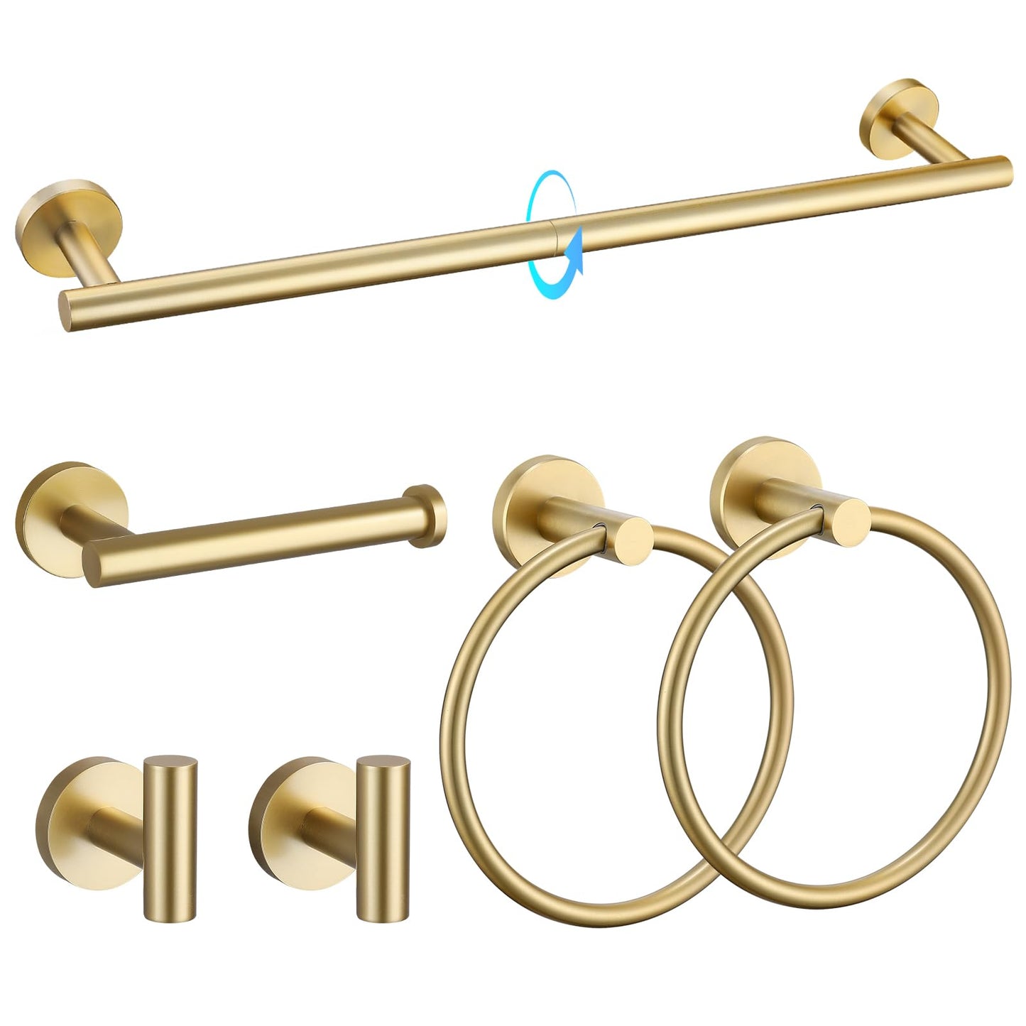 TQKAG 5 Piece Bathroom Accessories Set Brushed Gold Bathroom Hardware Set 23.6 Inch Bath Towel Bar Set SUS304 Stainless Steel Towel Rack Set