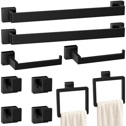 5-Pieces Matte Black Bathroom Accessories Set, 16 Inch Bath Towel Bar Set