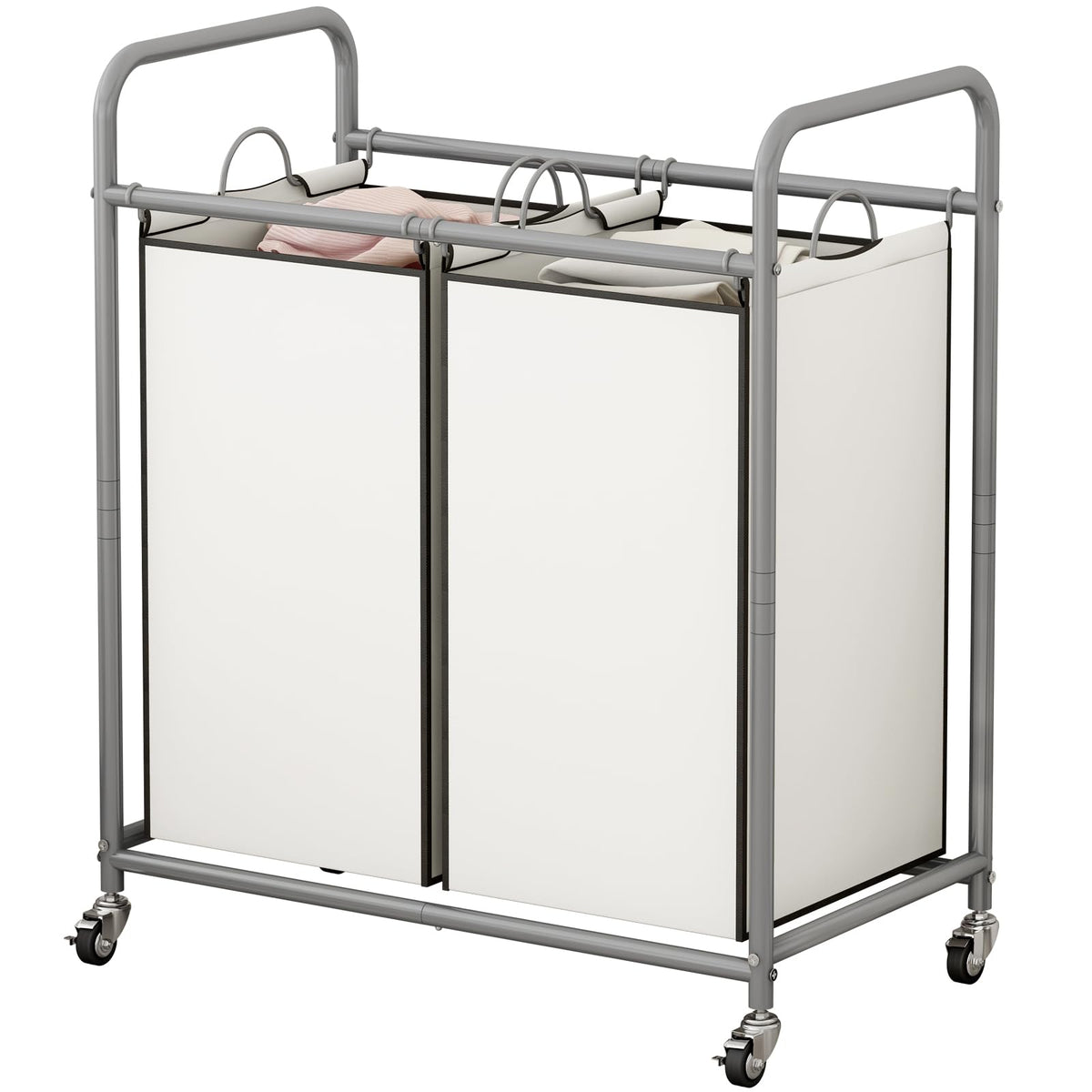 SUOERNUO Laundry Sorter Basket 2 Bag Laundry Hamper Cart with Rolling Lockable Wheels and Removable Bags Laundry Organizer Cart for Clothes Storage, Assorted