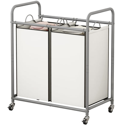 SUOERNUO Laundry Sorter Basket 2 Bag Laundry Hamper Cart with Rolling Lockable Wheels and Removable Bags Laundry Organizer Cart for Clothes Storage, Assorted