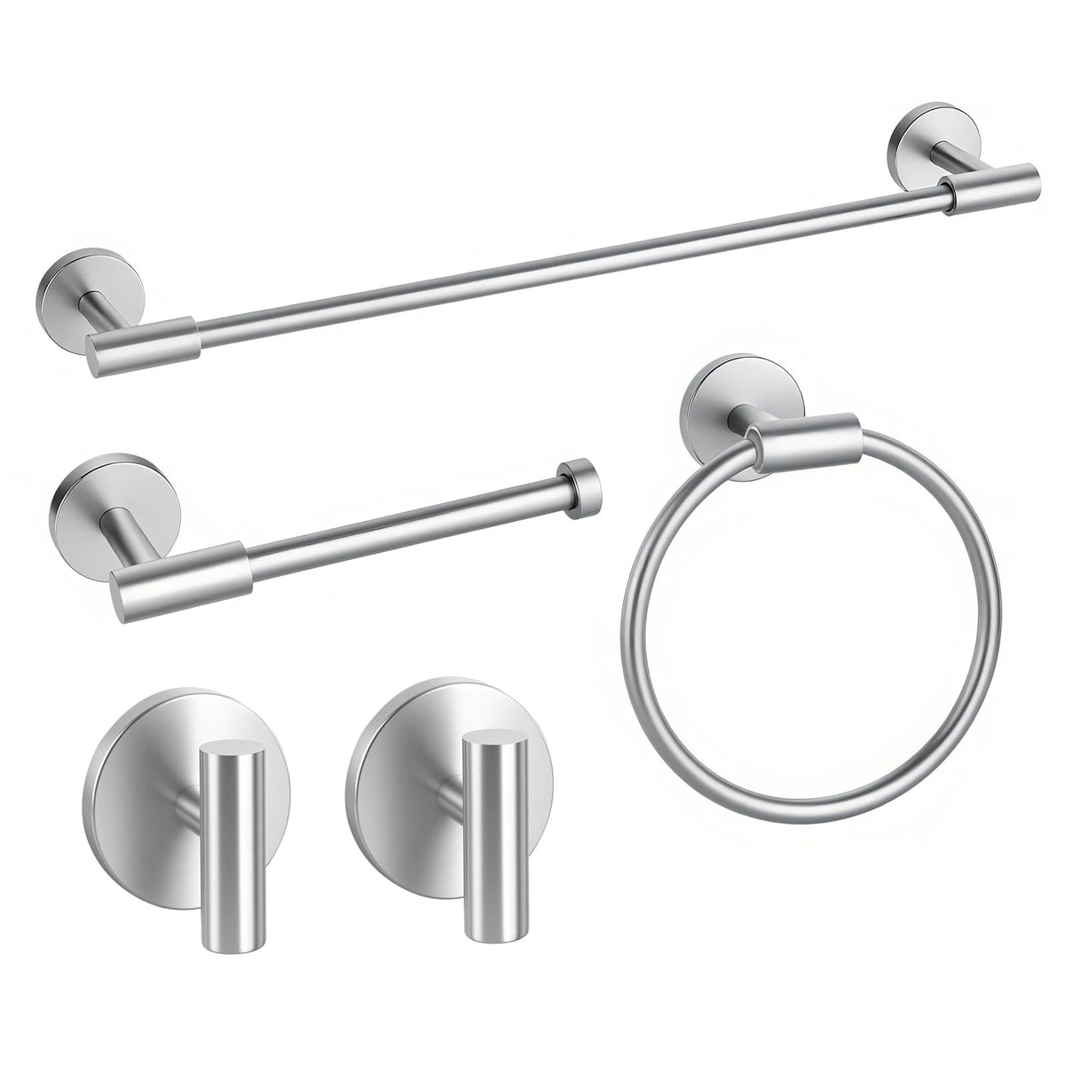 Brushed Nickel Bathroom Hardware Set 5 Pieces, Bathroom Towel Rack Holder Set Wall Mounted, SUS304 Stainless Steel Towel Bar Set - 16 Inch Towel Bar, Toilet Paper Holder, Towel Hooks, Towel Ring
