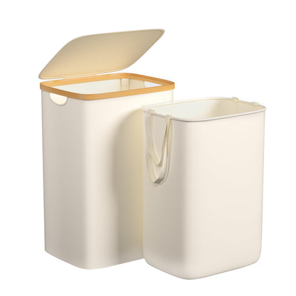 Foluck 100L Laundry Hamper with Lid Removable Bag and Bamboo Handles