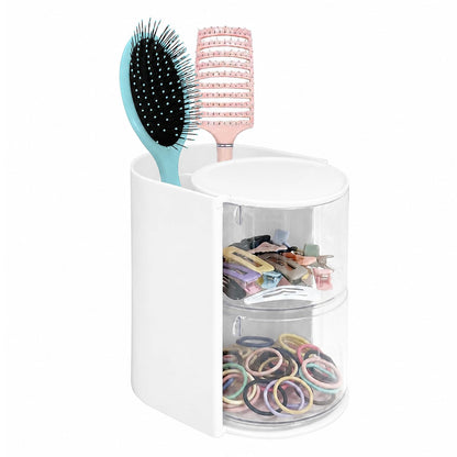 2-Tier Rotating Hair Accessories Organizer Storage - 360° Hair Tie & Hair Brush Organizer, Space-Saving Countertop Cosmetic Display Case for Hair Clips, Jewelry, and Girls (Pink, 2-layer)