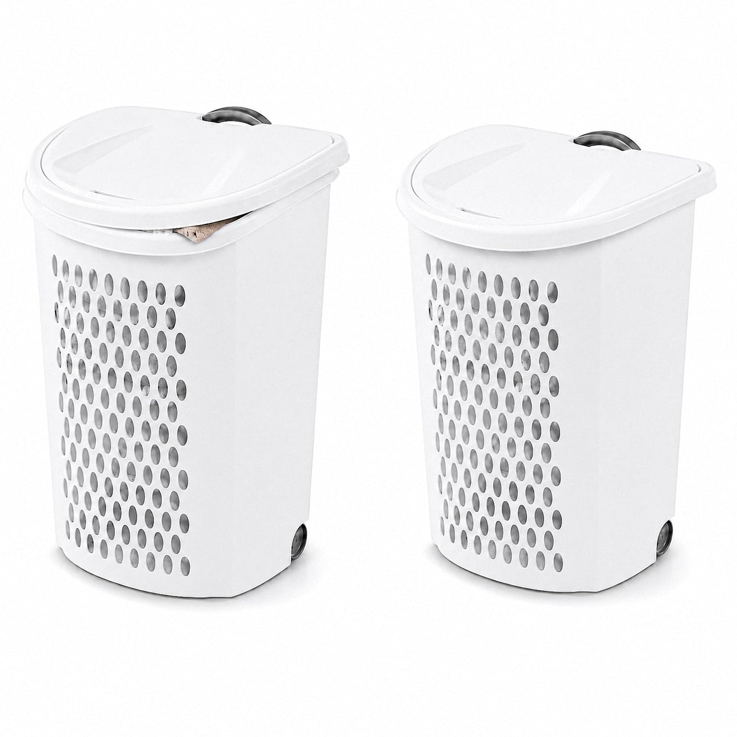 135L White Wheeled Plastic Laundry Hamper - Rolling Laundry Basket with Lid