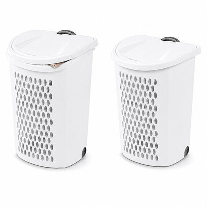135L White Wheeled Plastic Laundry Hamper - Rolling Laundry Basket with Lid