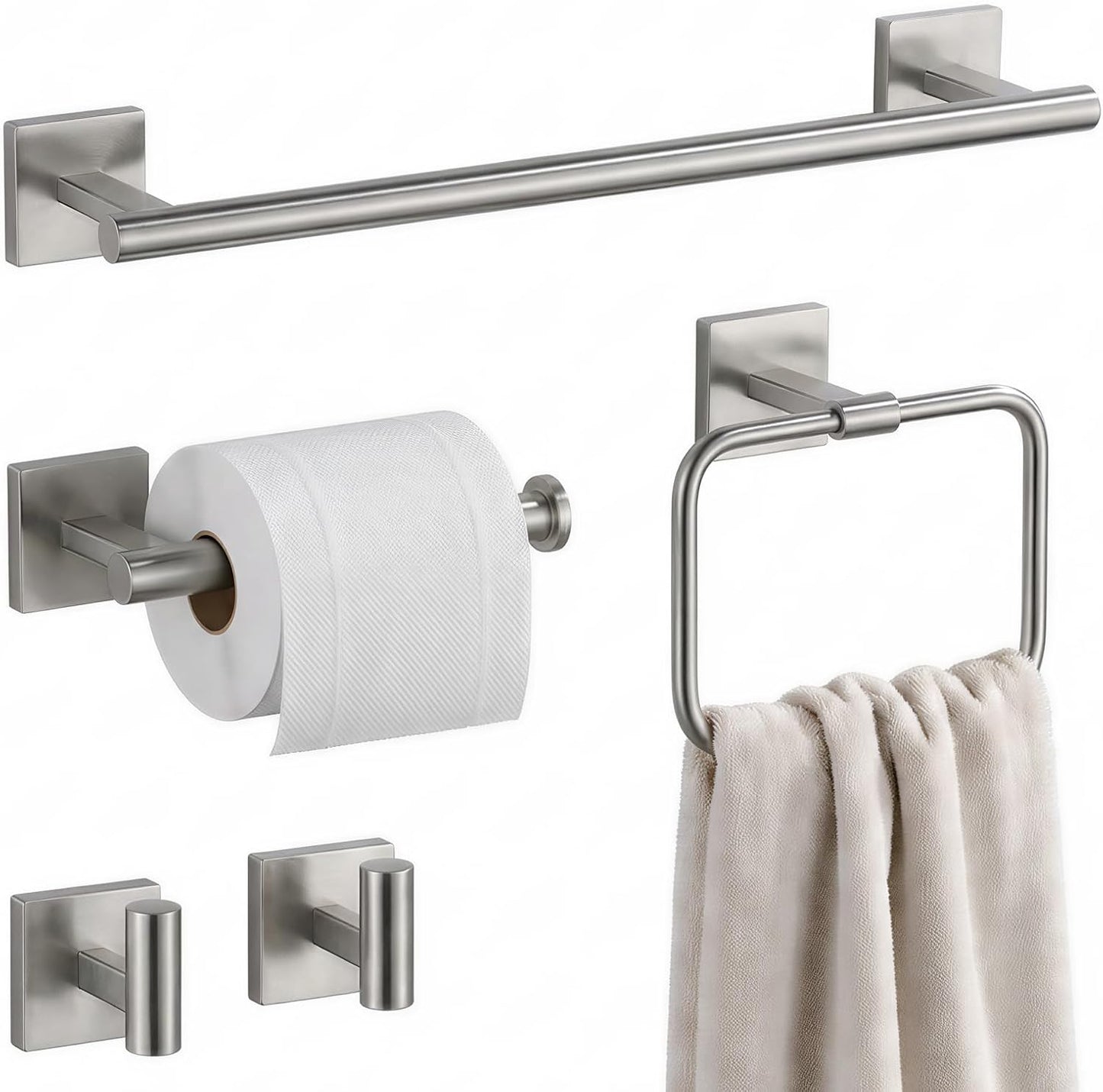 16 in 5-Piece Bathroom Hardware Set, Brushed Nickel