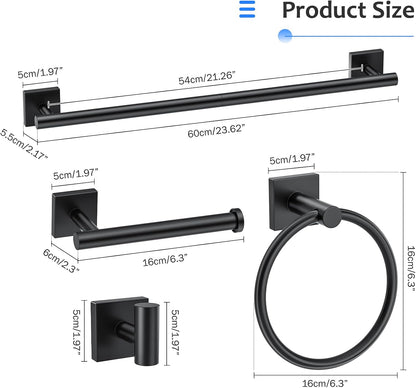 5 Pieces Bathroom Hardware Accessories Set Matte Black Towel Bar Set Stainless Steel Wall-Mounted Towel Holder 23.6 Inch Towel Racks for Bathroom