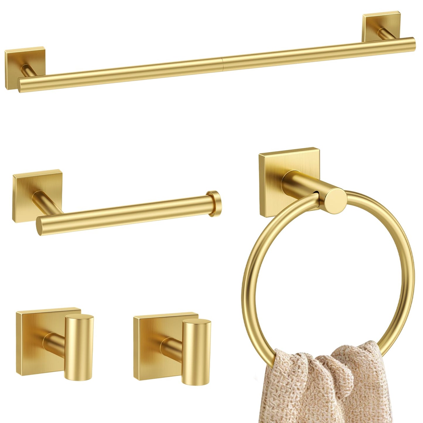 5 Pieces Bathroom Hardware Accessories Set Matte Black Towel Bar Set Stainless Steel Wall-Mounted Towel Holder 23.6 Inch Towel Racks for Bathroom
