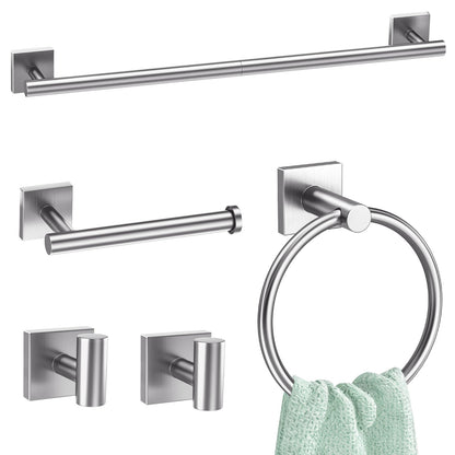 5 Pieces Bathroom Hardware Accessories Set Matte Black Towel Bar Set Stainless Steel Wall-Mounted Towel Holder 23.6 Inch Towel Racks for Bathroom