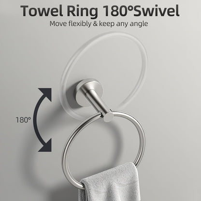 Brushed Nickel Bathroom Hardware Set 5 Pieces, Bathroom Towel Rack Holder Set Wall Mounted, SUS304 Stainless Steel Towel Bar Set - 16 Inch Towel Bar, Toilet Paper Holder, Towel Hooks, Towel Ring