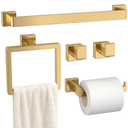 5-Pieces Matte Black Bathroom Accessories Set, 16 Inch Bath Towel Bar Set