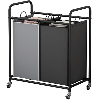 SUOERNUO Laundry Sorter Basket 2 Bag Laundry Hamper Cart with Rolling Lockable Wheels and Removable Bags Laundry Organizer Cart for Clothes Storage, Assorted